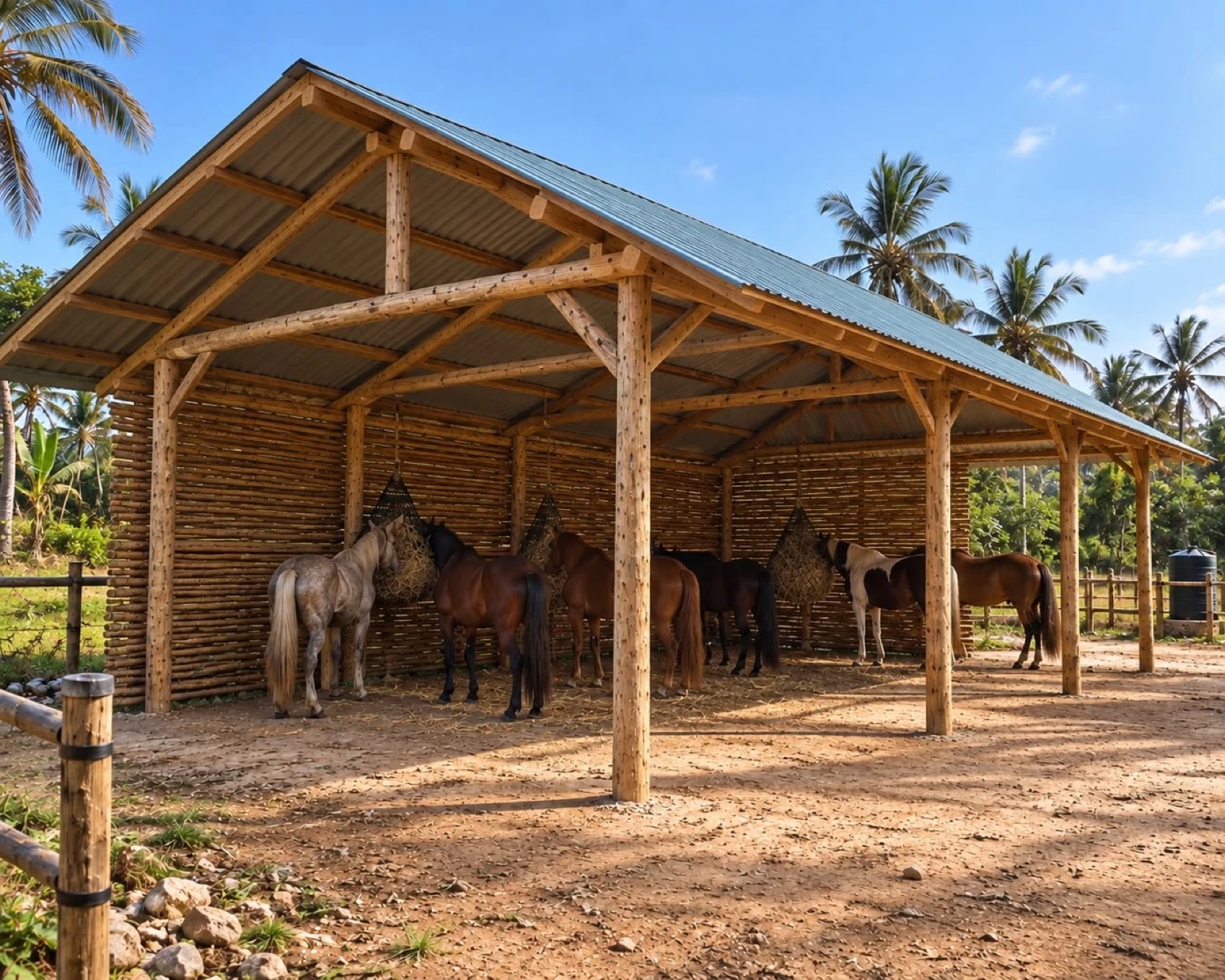 Shade and hay for the herd: open, airy, built of timber